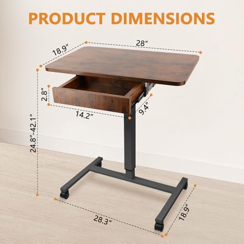 CLATINA Height-Adjustable Mobile Standing Desk with Drawer – Lockable Wheels, 30"-45.7"