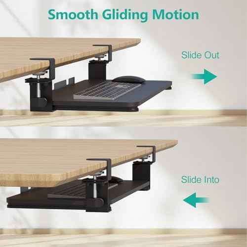 WALI Keyboard Tray Under Desk, Pull-Out Keyboard & Mouse Tray with 45¡Æ Adjustable C-Clamp, Ergonomic Platform Computer Drawer for L Shaped & Flat Desk 26.4" x 11.8" (KBT001-B), Black