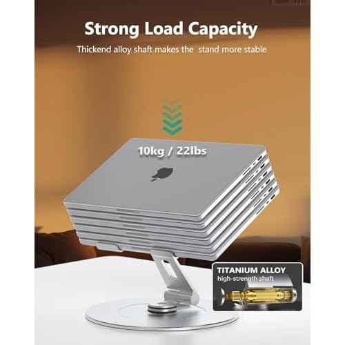 Laptop Stand with Phone Holder, Adjustable Laptop Stand with 360 Rotating Base, Aluminum Computer Mount Holder, Ergonomics Laptop Riser for Desk, Fits MacBook, up to 17.3" All Notebooks Silver