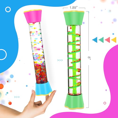 Cucue Motion Bubbler Tube - Sensory Fidget Toy with Glitter Bottle, Spiral & Bubble Drop Designs