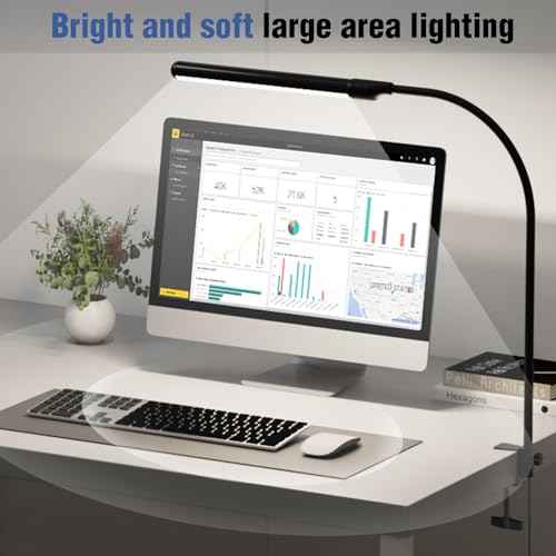 MYPLUS LED Desk Lamp with Hand Wave Sensor, 5 Color Temperatures 2700K-6500K, Touchless Dimming, 360¡Æ Adjustable Gooseneck, Clamp Table Lamp, 110V