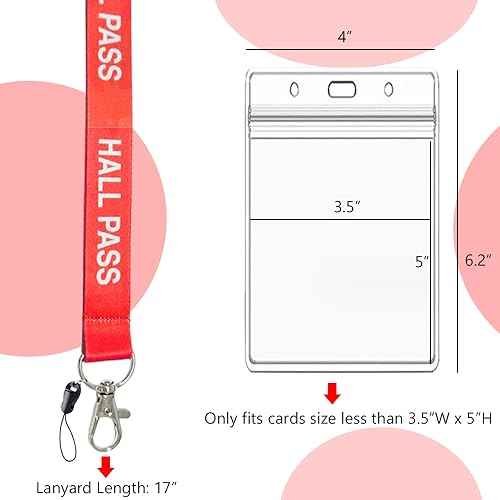 Hall Pass Lanyards with Card Holders, School Classroom Passes Lanyard Set for Teacher Parents (10 x Red)