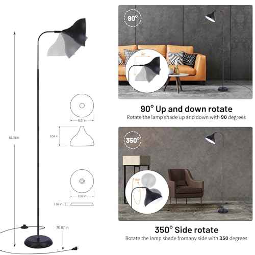 Industrial LED Floor Lamp,Black Metal Adjustable Standing Lamp for Living Room, Bedroom, Office,Rotating Head Tall Reading Lamp for Sofa or Desk, Modern Home Decor (Industrial, Tall)