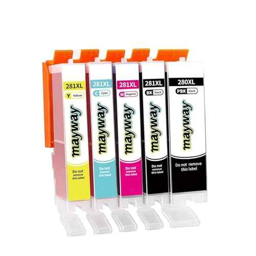 PGI-280XL CLI-281XL Ink Cartridge Compatible for Canon PIXMA TS702 TS702A TR8620 TR8620A TS6120 TS6220 TS6320 TS8120 TS8220 TS8320 TS9120 TS9520 TS9521C TR7520 TR8520-(5 Pack)