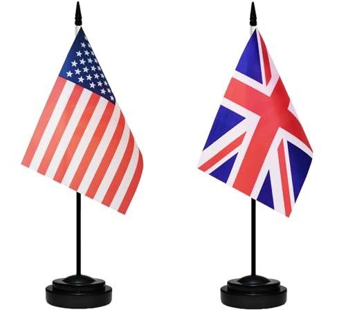 Britain Desk Flag with Solid Black Pole - Miniature UK Office Table Flag, Tibijoy