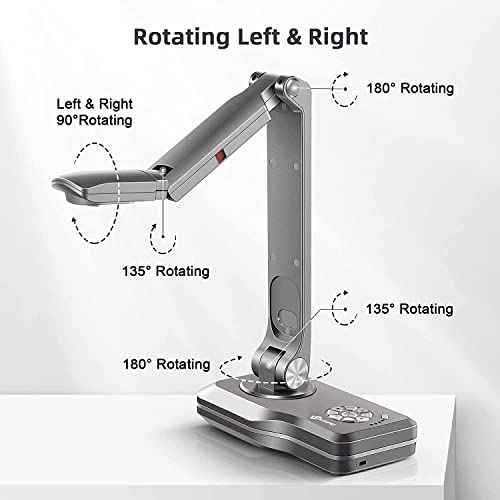JOYUSING V508 VGA/HDMI/USB 8MP Three Mode Document Camera for Teacher, Auto Focus, LED Light for Real-time Projection, Video Recording, Distance Learning, Works with and Without a Compute