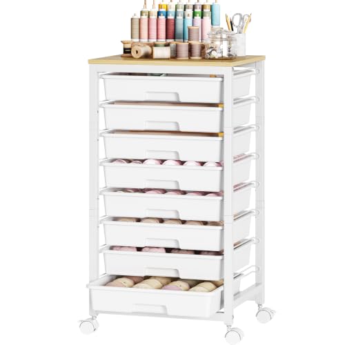 SYKIARIOL Rolling Cart with 8 Drawers - White, 31.18"H