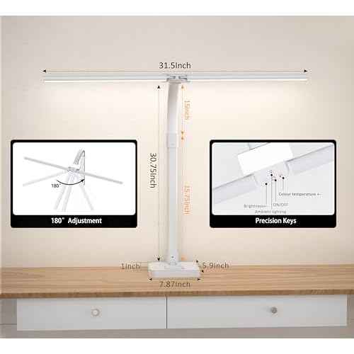 Double Head LED Desk Lamp, Architect Desk Lamps for Home Office, 24W Brightest Workbench Office Lighting-5 Color Modes and 5 Dimmable Eye Protection Modern Desk Lamp (White-Desktop, Big)