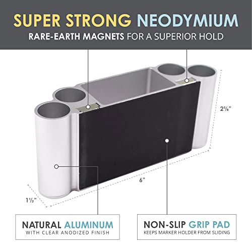 Glassboard Studio Magnetic Dry Erase Marker Holder - Aluminum Organizer with Powerful Neodymium Magnets for Magnetic Glassboards, Whiteboards, Refrigerator, Locker - White board Accessories & Storage
