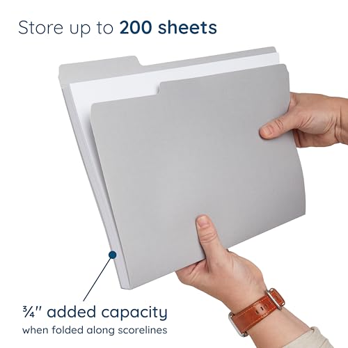 100 Blue Summit Supplies Gray File Folders Letter Size - Durable 11pt Grey Folders, 1/3 Cut 3 Tabs Gray Folders, Holds Letter Size Documents