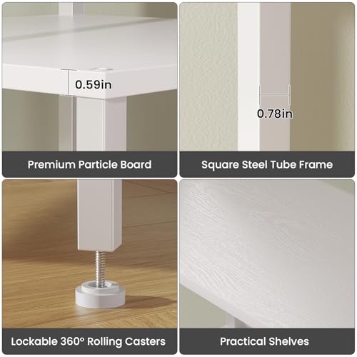 Printer Stand with Charging Station, 49"Tall 4-Tier printer Stand with Storage, Large Printer Table for Home Office, Kitchen, Living Room, PrinterCart Beside Desk for Printer, Scanner (White)