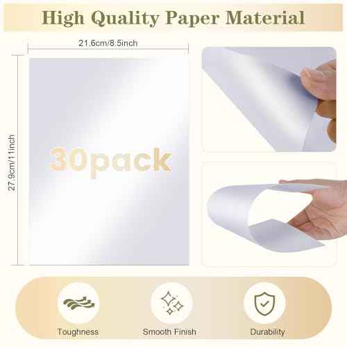 Ftumertly 30 Sheets White Shimmer Cardstock, 8.5x11 Cardstock Paper, 230g/80lb Pearlescent Card Stock Metallic Printer Paper, Thick Card for DIY Crafts Cards, Invitations, Certificates, Weddings