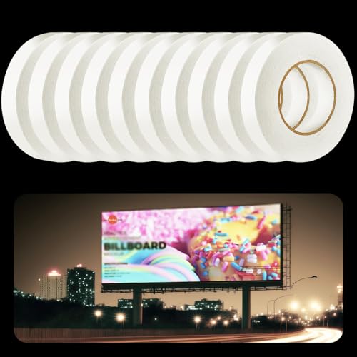 Geyoga 10 Rolls Total 1640 ft Heavy Duty Banner Hem Tape Double Sided Each 1" x 164 ft Mounting Tape for Vinyl Banner, White