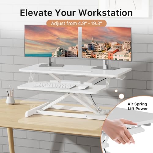 JOY worker 32-Inch White Standing Desk Converter, Height Adjustable Sit-Stand Riser