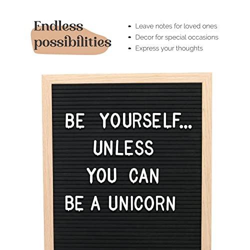 TRENDARTI Light Brown Felt Letter Board with Black Board - 680 Letters & Symbols, 16x12 inch, Wooden Frame, 2 Storage Bags