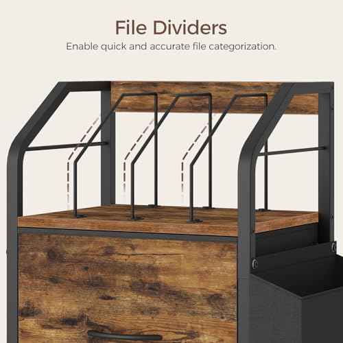 Small File Cabinet, Rolling Filing Cabinet for Under Desk with Divider, Single Non-Woven Fabric Drawer File Organizer for A4/Letter Size Documents, Under Desk Storage, Rustic Brown FCHR3001