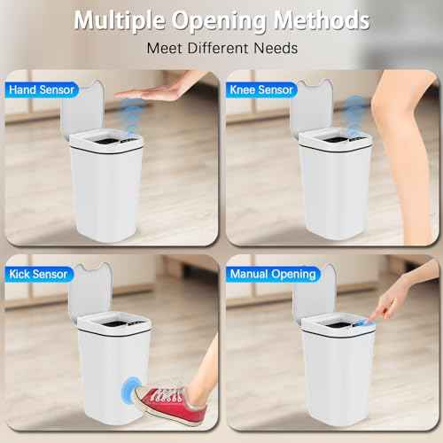 2 Pack Automatic Small Bathroom Trash Can with Lid - 2.5 Gallon Touchless Electric Garbage Can, Motion Sensor Smart Trash Bin, Slim Plastic Trashcan, Waterproof Wastebasket for Bedroom Office (White)