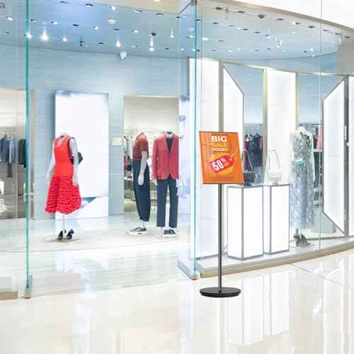 Sign Stand, Sign Holder Stand 8.5x11 inch, Adjustable Floor Standing Sign Holder, Signage Standing Display Sign Holders for Business, Advertising, Malls, Schools, Restaurants, Easy to Transfer(Black)