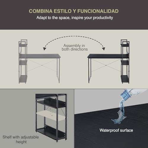 XR X-PROSS Computer Desk, Modern Laptop Workstation, Dimensions 47x23 inches, with 3 Included Shelves, Study Station Made of MDF Wood with Metal Frame: Ideal Desk for Computer, Black