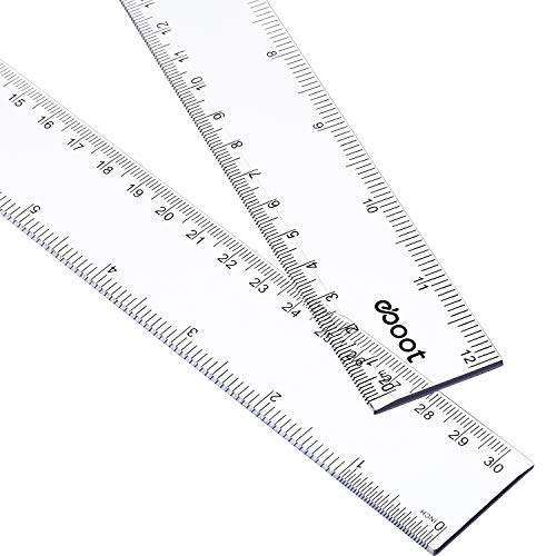 EBOOT 2 Pack Clear Plastic Rulers, 12 Inch Straight Measuring Tools for School & Office