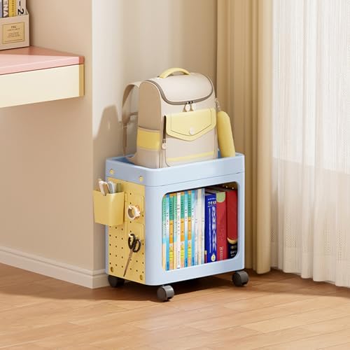 JS Ellie Pink 2-Tier Movable Foldable Large-Capacity Bookshelf with Pegboards, 360° Wheels