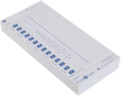 100 Pack Pyramid Time Systems 30% Recycled Time Cards for Side Loading Clocks (35100-10)