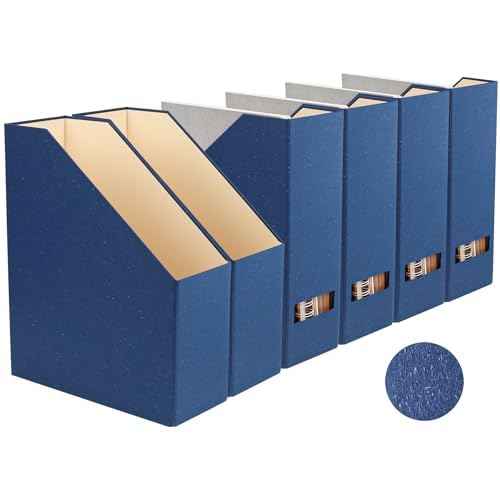 Magazine Holder - File Holder and Desk Organizer, Cardboard Book Organizer and Storage Box for Documents, Magazine Holder Rack for Office, Home and Classroom (Classic Blue, 6-Pack)
