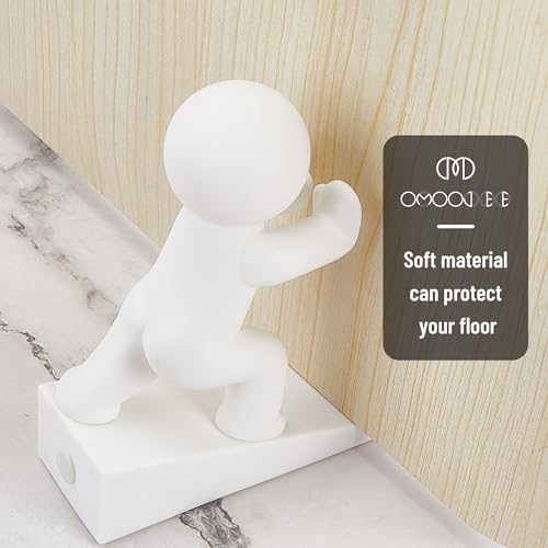 Omoojee White Cute Door Stopper Wedge - Non-Slip Bottom of Door, Keeps Doors Open for Kids & Pets, 1 Pack