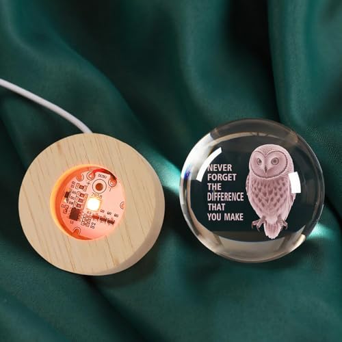 YouerCrystal Owl Gift with Inspirational Quote – 3D Engraved Night Light for Women Men, Thank You Gift