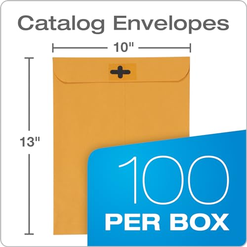 Quality Park 10 x 13 Clasp Envelopes Pack of 100 Brown Kraft Heavyweight Document Mailers with Redi-Tac Closure