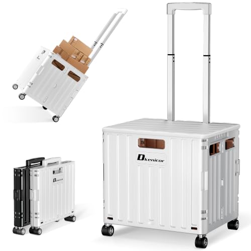 Dkenicor White Folding Utility Cart – 65L Portable Rolling Cart with 4 Swivel Wheels