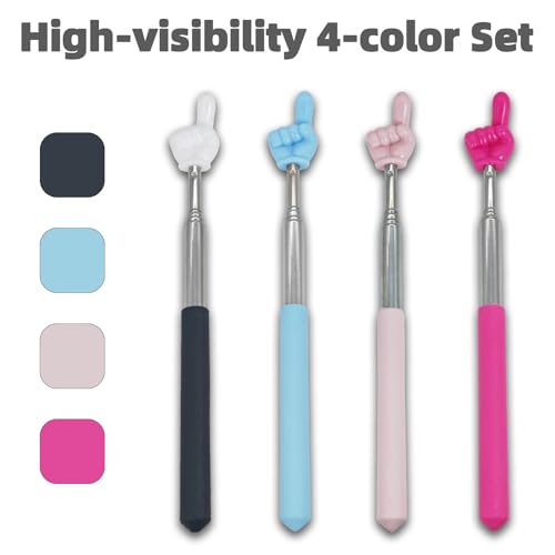 4 Pack Telescopic Classroom Pointer Sticks - Bright Colored Retractable Teaching Pointers