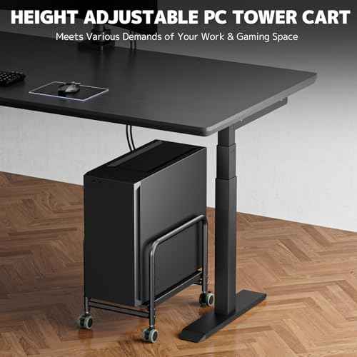 PUTORSEN Computer Tower Stand Under Desk - Height Adjustable PC Stand for Most Mid-Tower, Rolling CPU Holder with 360¡Æ Locking Wheels, Max Load 66 lbs, Black