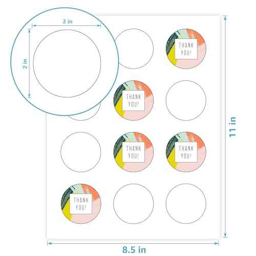 MaxGear 2" Round Sticker Labels, for Inkjet or Laser Printer, Matte White Printable Labels Sheets, Strong Adhesive, Dries Quickly, Holds Ink Well, 30 Sheets, 360 Pcs