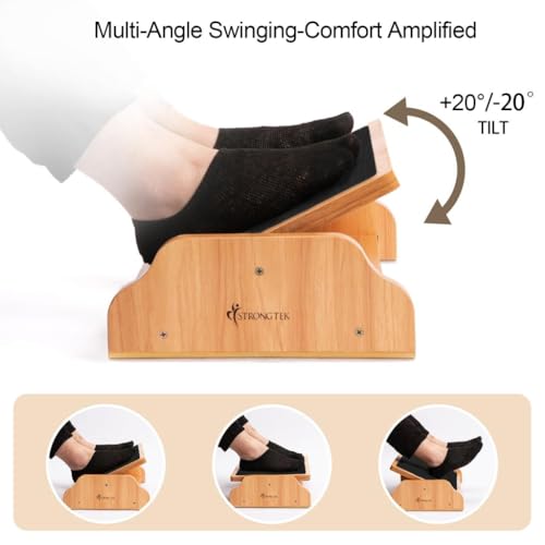 StrongTek Under Desk Adjustable Wooden Foot Rest with 3 Positions