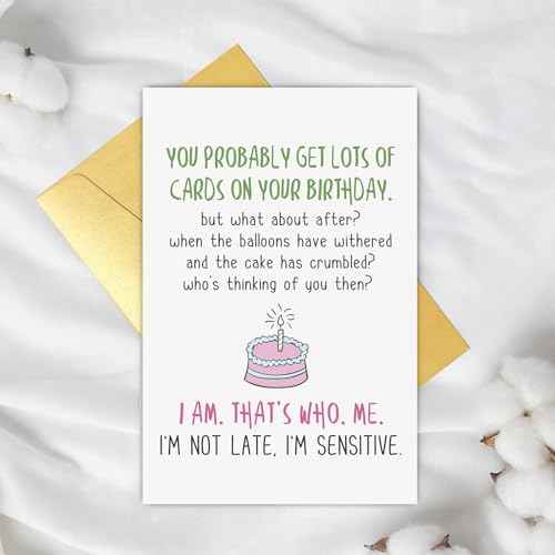 Supoeguk Funny Belated Birthday Card for Him Her, Humor Belated Birthday Gift for Friend Family, I'm Not Late, I'm Sensitive