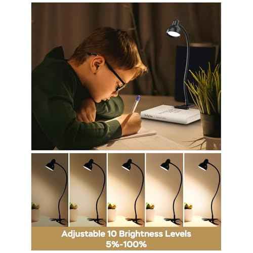 Clip on Light Reading Light for Bed 3 Color Modes 10 Dimmable Brightness Eye Care Clamp Desk Lamp Flexible Gooseneck Book Light for Reading in Bed Desk Light for Bed Headboard Computer