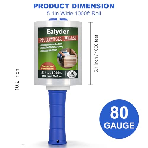 2 Pack Industrial 80 Gauge Clear Stretch Wrap Film 5.1" x 1000ft for Pallet & Box Packing