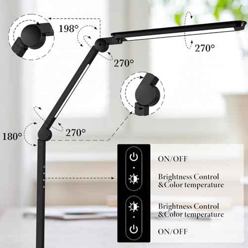 LED Desk Lamp for Home Office,Creative Touch Reading Light, with Memory Dual Light and Adjustable Swing Arm,15W 4 CCT Eye-Care Modes & 4 Brightness Levels Table Lamp with USB Charging Ports-Black
