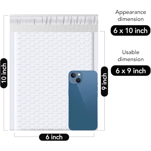 Fuxury White Bubble Mailers 6x10 Inch 100 Pack Self-Sealing Padded Envelopes