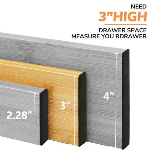 BAMEOS 4 pcs 3" High Bamboo Drawer Dividers Adjustable Drawer Organizer Expandable Drawer Organization Utensil Organizers for Kitchen Dresser Bathroom Bedroom and Office