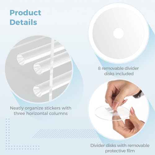 Clear Label Roll Holder, Transparent Acrylic Tape Dispenser, Adjustable Desktop Sticker Roll Holder for Office and Home, Adjustable Sticker Roll Holder with 8 Removable Divider Disks