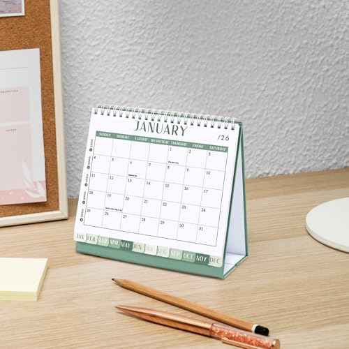 GuassLee Desk Calendar 2026, 2026 12 Months Flip Desktop Calendar Planner Small Runs From Jan 2026 to Dec 2026 with To-Do List & Notes For Home School Office Organizing, 7.5" x 6.8", Green White
