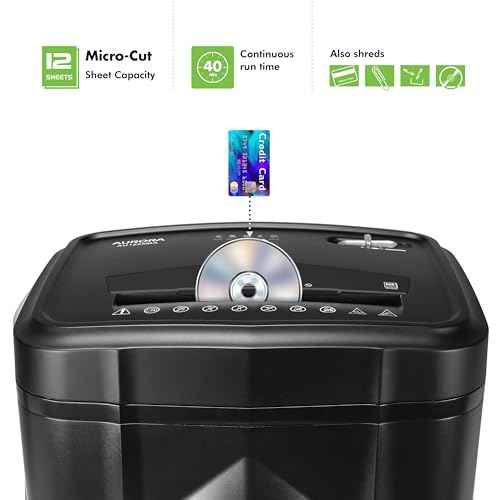 Aurora AU1225MA High-Security 12-Sheet Micro-Cut Paper and CD/Credit Card Shredder/ 5-Gallon Pullout Basket/40 Minutes Run Time