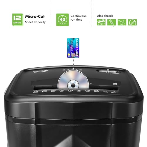 Aurora AU1225MA 12-Sheet Micro-Cut Paper & Credit Card Shredder with 5-Gallon Basket