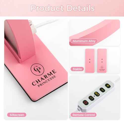 Charme Princesse 30in Half Moon Lamp 39W Half Moon Nail Desk Lamp 3000 Lumen LED Lash Light 3 Color Temperature Lash Lamp for Lashes Eyelash Extensions Tattoo Skin Care (Pink) M18S-14-US