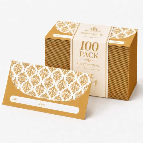 Gold Money Envelopes Bulk Pack for Cash Gifts - 100 Pack 7x3 Inches