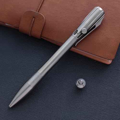 Cool Hand 5.91'' Titanium Alloy Bolt Action Pens, Ballpoint Ink Refillable, Office Business Writing Pens, Deep Pocket Clip,with a Refill, Silver