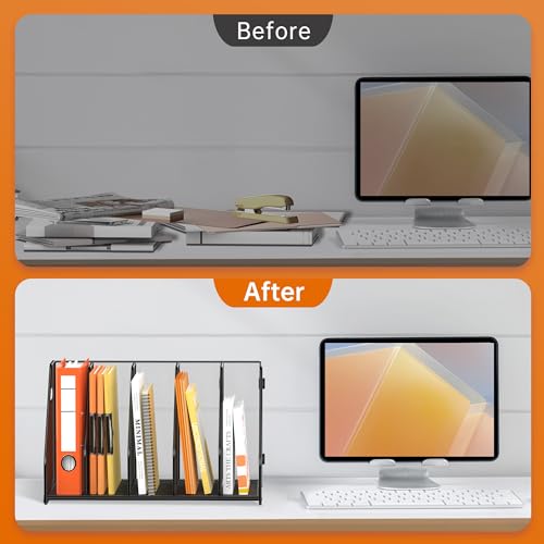 SUPEASY Black 5-Rack Vertical Binder & Magazine Organizer for Desk