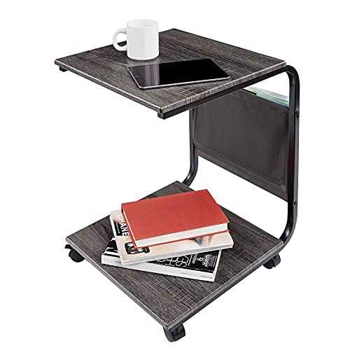 Seville Classics Airlift Height Adjustable Mobile Rolling Laptop Cart Computer Workstation Desk, Table for Home, Office, Classroom, Hospital, w/Wheels, Black, Tilt w/Side Table (28") (New Model)